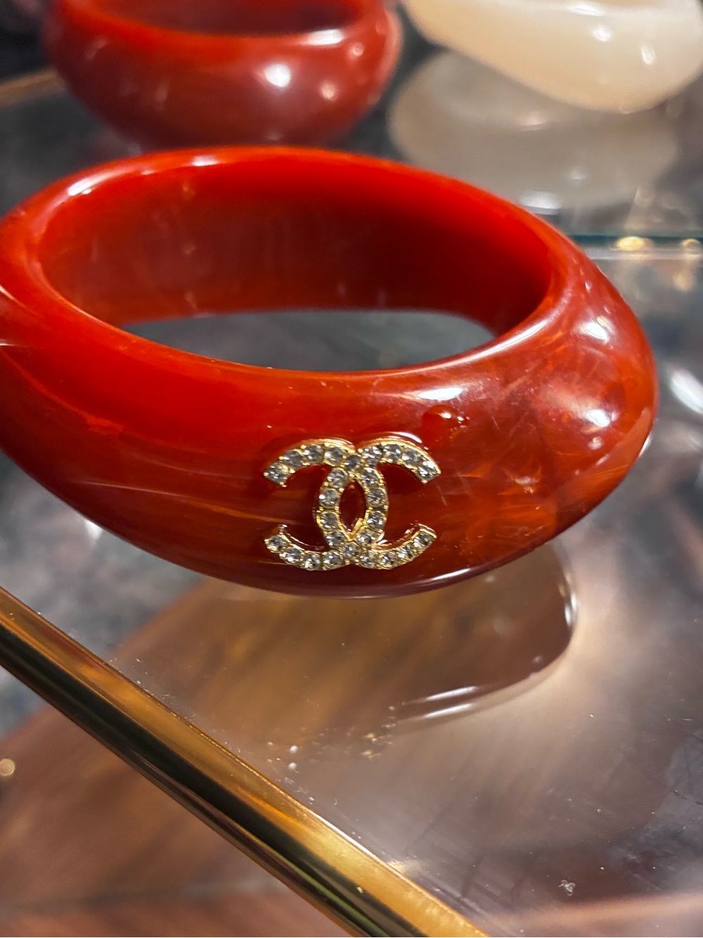 CHANEL Resin CC Logo Bangle Trio in Red